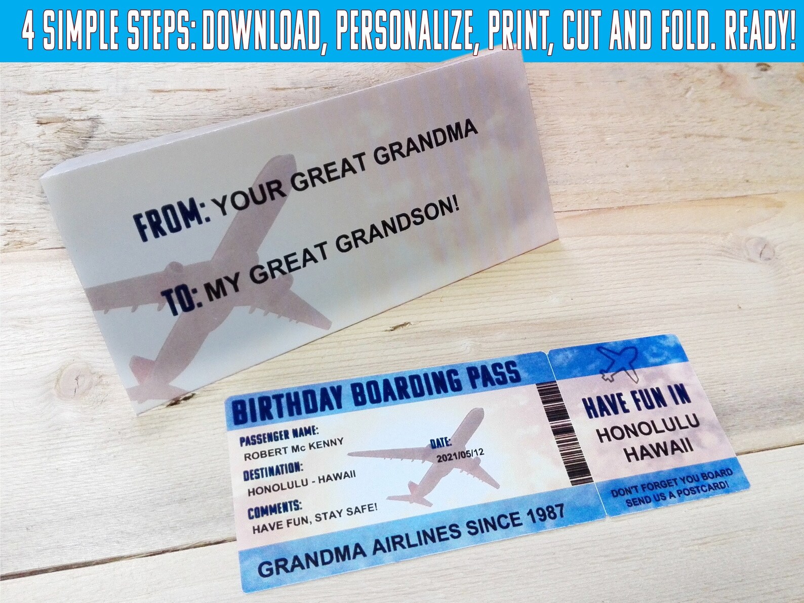 Editable Boarding Pass ENVELOPE Template Surprise Fake Etsy