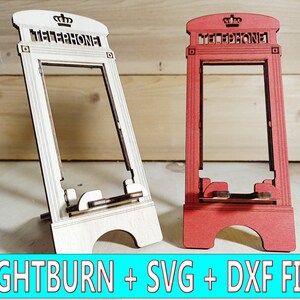 Fichier laser Support de téléphone de style anglais londonien. A partir d'un seul rectangle 70 x 175 mm ! Brûlure légère .lbrn +svg +dxf. 1/8", 4mm et 5mm Xtool glowforge