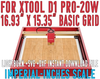 XTOOL D1 Pro 20W レーザーインチベースグリッド用。 Lightburn ファイルはレーザー切断と彫刻の準備ができています。 + .Svg および .Dxf X-Tool ファイル