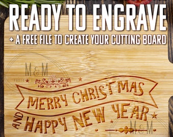 Merry Christmas Lightburn SVG Laser file ready to engrave and cut on you machine + FREE bonus file. CO2 Glowforge Xtool Ortur Sculpfun + DXF