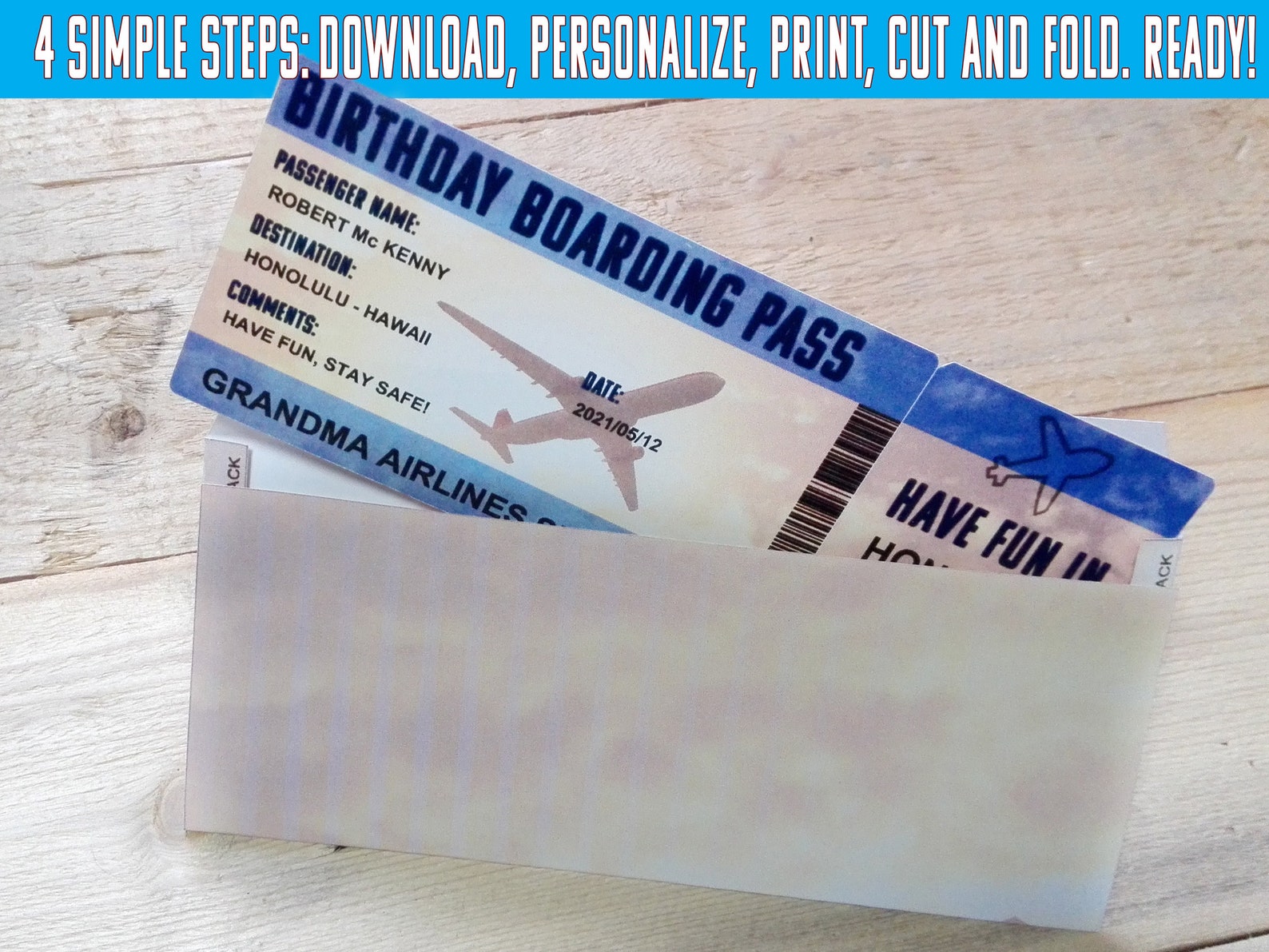 Editable Boarding Pass ENVELOPE Template Surprise Fake Etsy