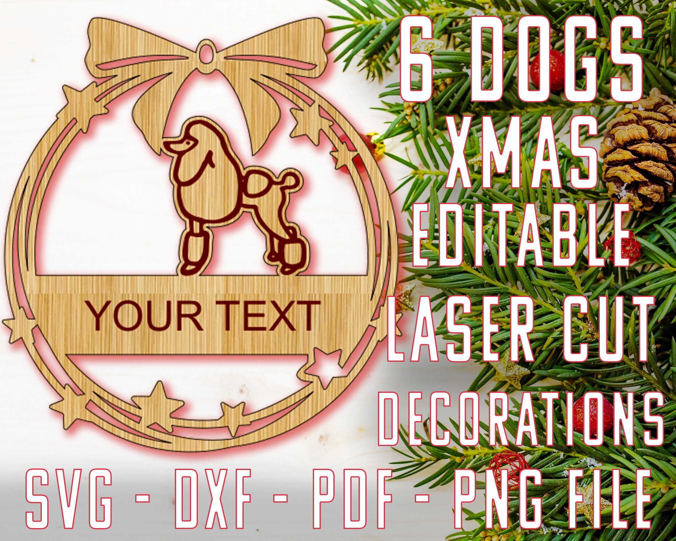 Laser LIGHTBURN Cut Files Christmas Ornament Dog Lovers. Personalized 6