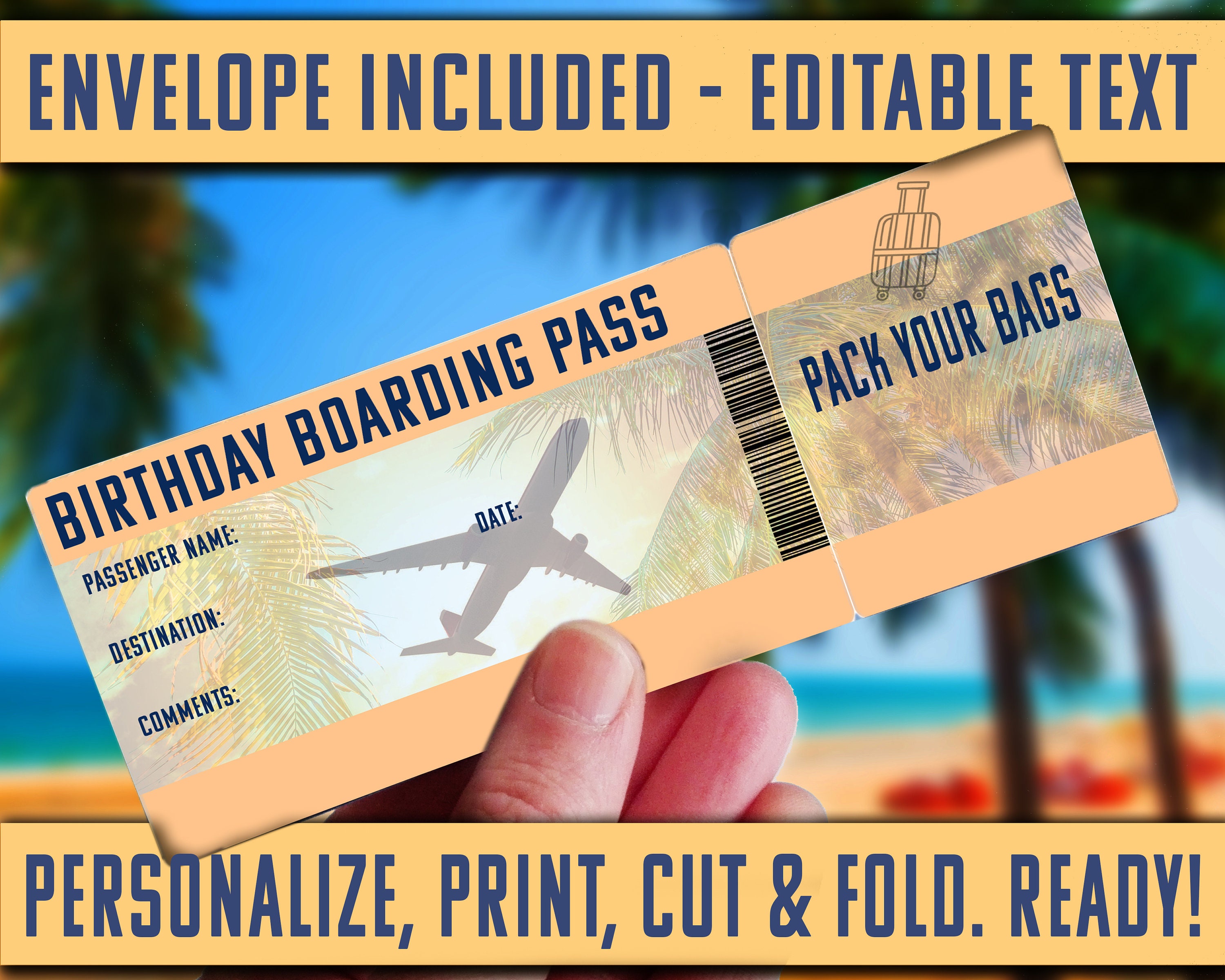 Editable Boarding Pass ENVELOPE Template Surprise fake Etsy