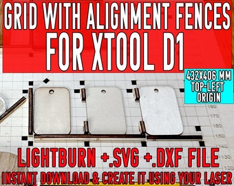 XTOOL D1 Griglia base con guide di posizionamento per laser 432x406 mm.  File Lightburn +.SVG + .DXF Allinea e incidi pezzi macchina laser