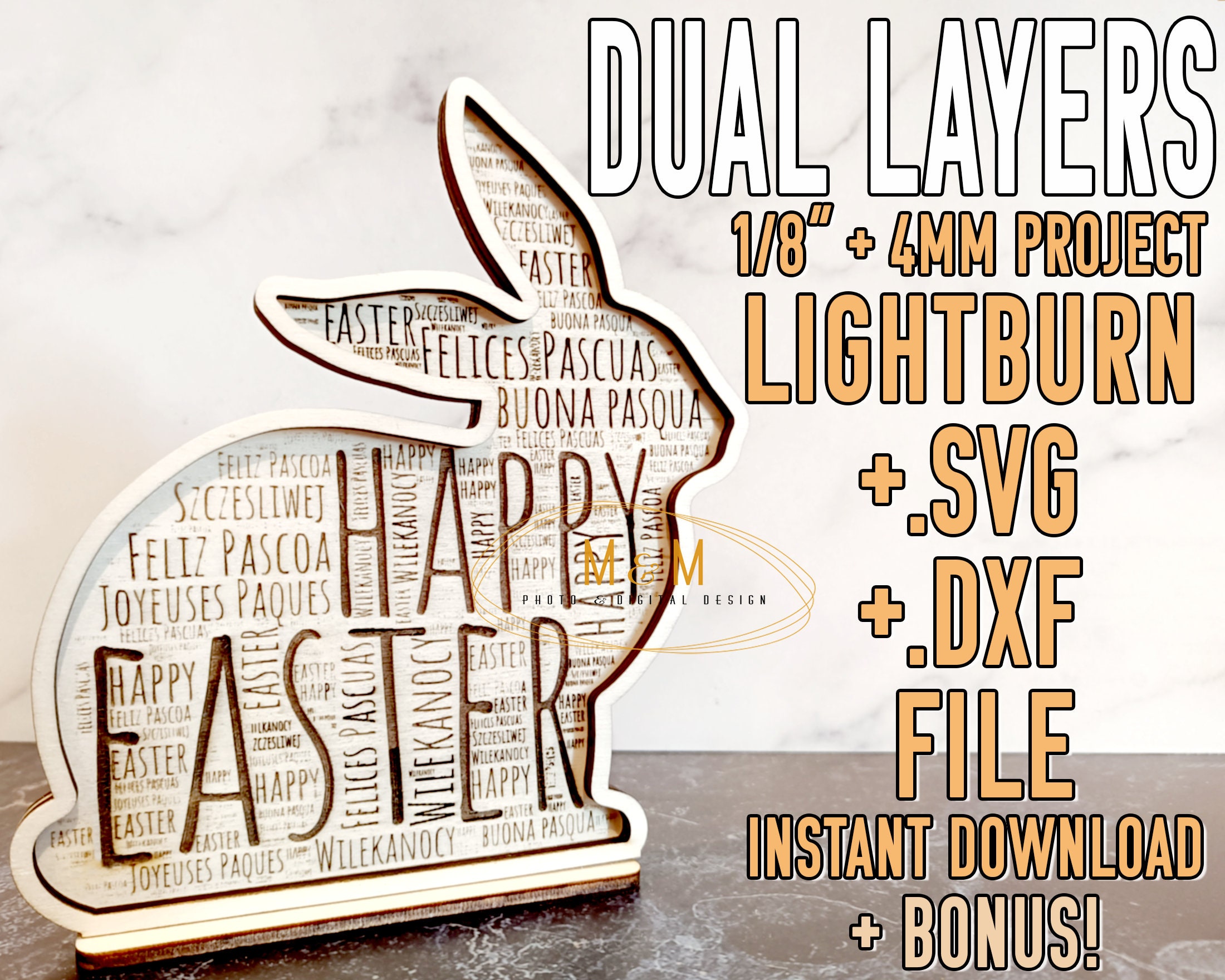 Lightburn EASTER Rabbit Laser Cut Files Lbrn Svg Dxf Dual Layers ...