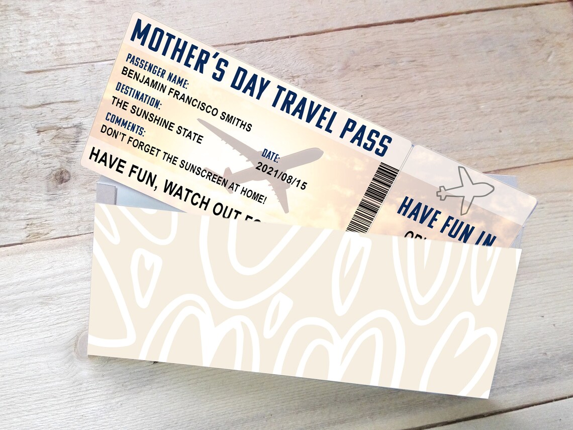 Mother's Day Editable Boarding Pass ENVELOPE Template Etsy Hong Kong