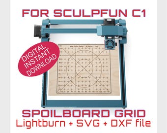 Spoilboard Basic Spoil board Grid 15x13 cm file specific for Sculpfun C1 laser engraver. Lightburn ready to engrave + .dxf + .svg. waste
