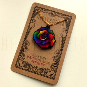 Dionysus rainbow rose tattoo style pendant