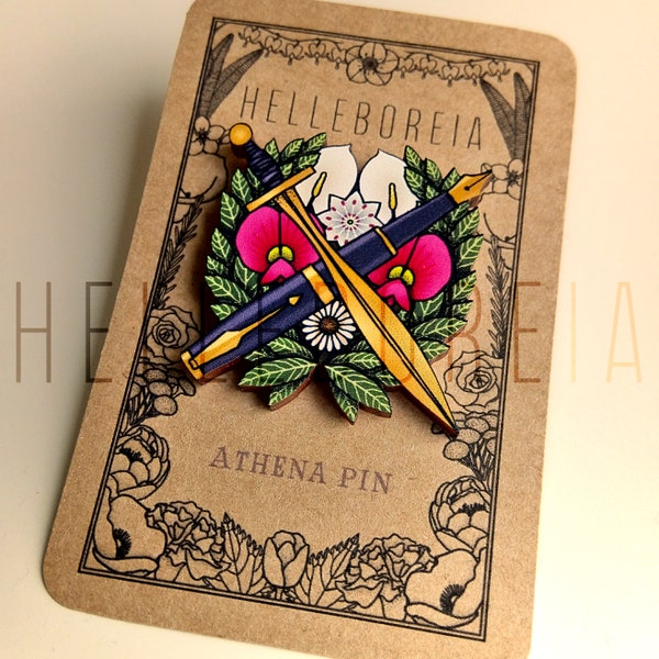 Athena Greek goddess of Wisdom, War and Peace tattoo style pin