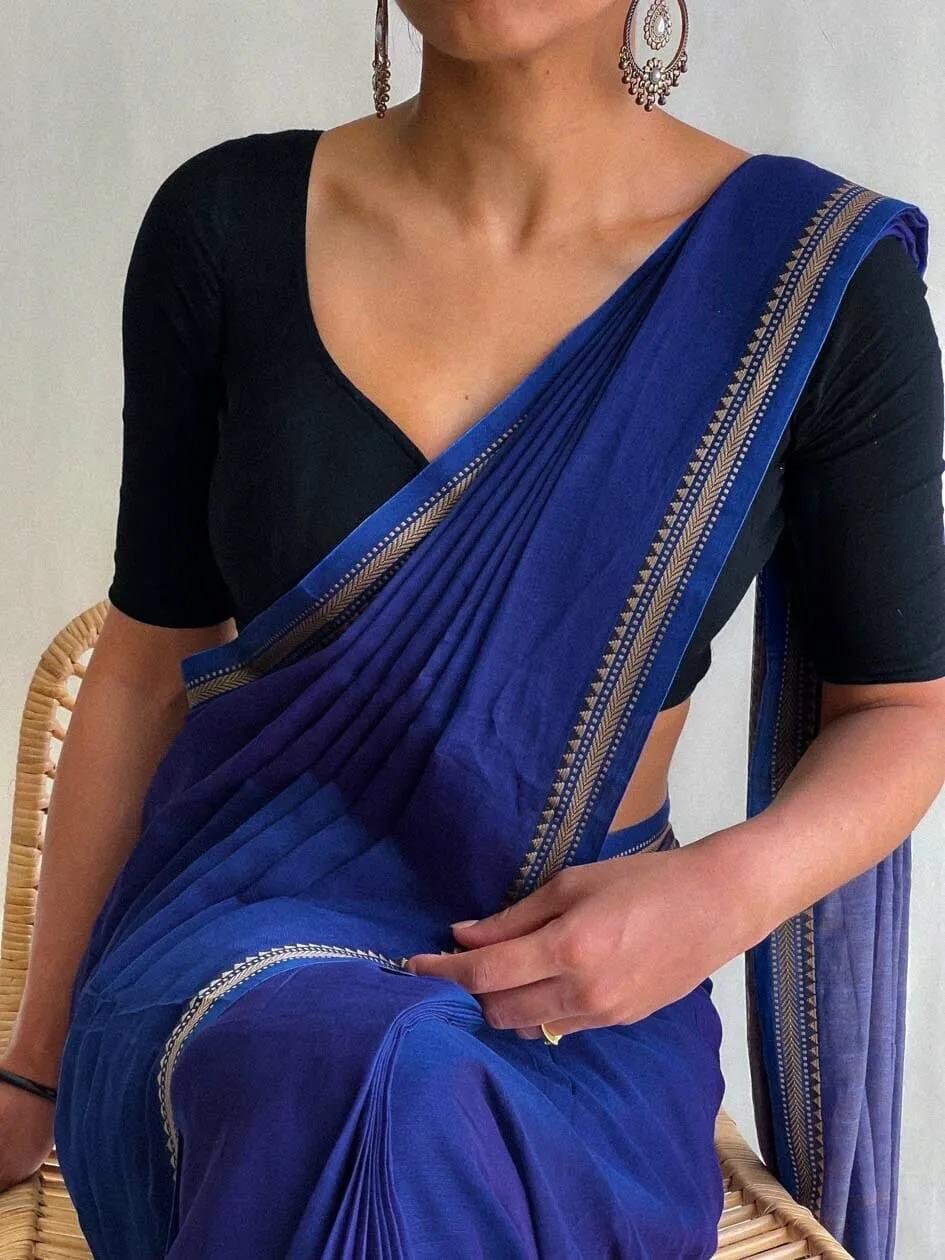 Generic Women's Khadi Cotton  Solid Saree With Unstitched Blouse 5.5Mtr (Sky Blue) main image 0