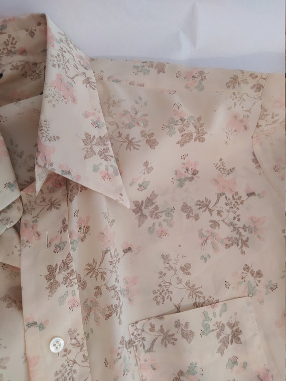 Original Vintage 1970s Disco Shirt Tan Floral 3.5"