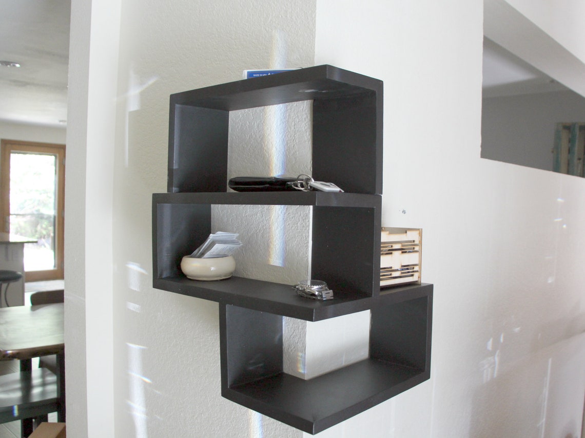 New 2021 Black Modern corner shelf. Floating Wrap Around Wall Etsy