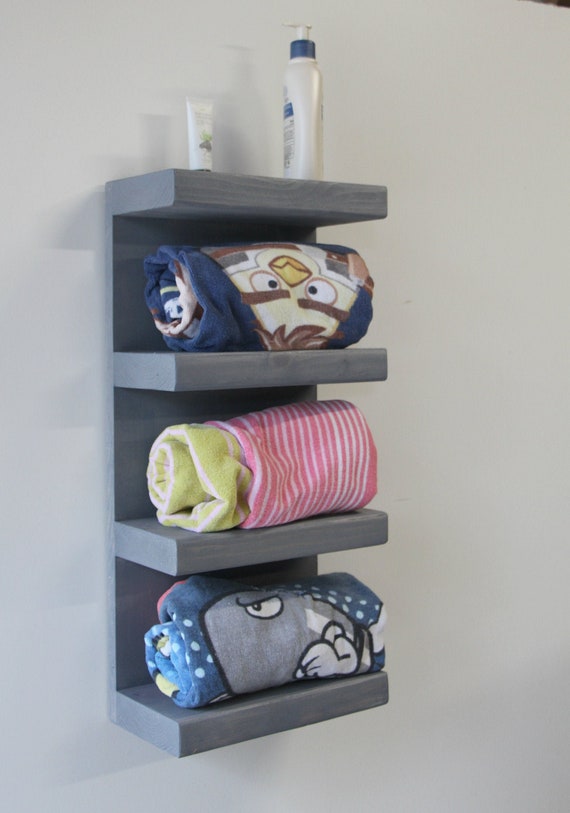 Everyday Towel Rack Bathroom Towel Rack Rustic bathroom towel rack 4 Tier Bath Storage Hotel Style Floating Shelf