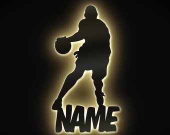 Basketball Player, Personalized Wooden Night Light, Sports Home Decor for Boys Girls, Coaches Gifts, Basketball Team, Senior & Captain Gift