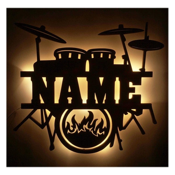 Drums, Personalized Wooden Gift for Musicians, Drummers, Music Decor, Personalized Night Light, Wall Decor, Drums for Kids Men Women