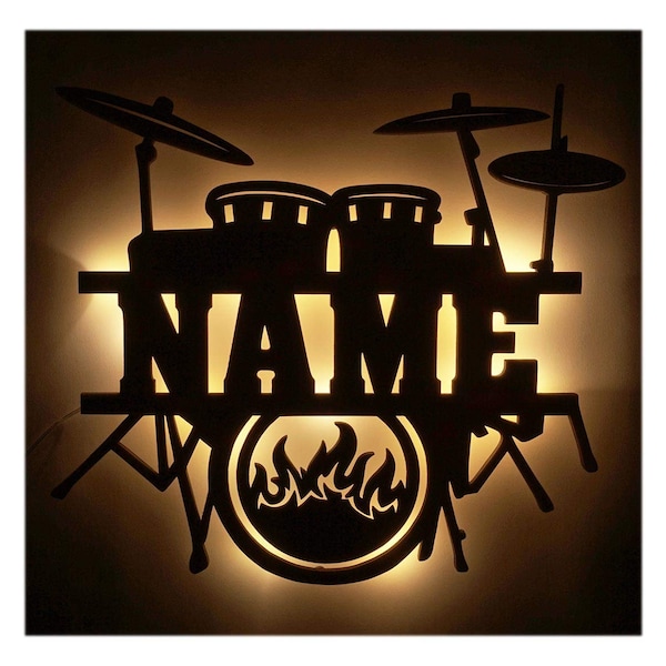 Personalized Drums Night Light Sign with Name, Musicians, Drummers, Music Decor, Music Gifts for kids and Musicians, 16” X 14”