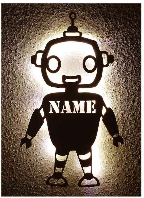 Personalized Robot Night Light with Name, Custom Robot Wall Lamp, Gifts for Adults Kids boys girls, Robot Custom Sign