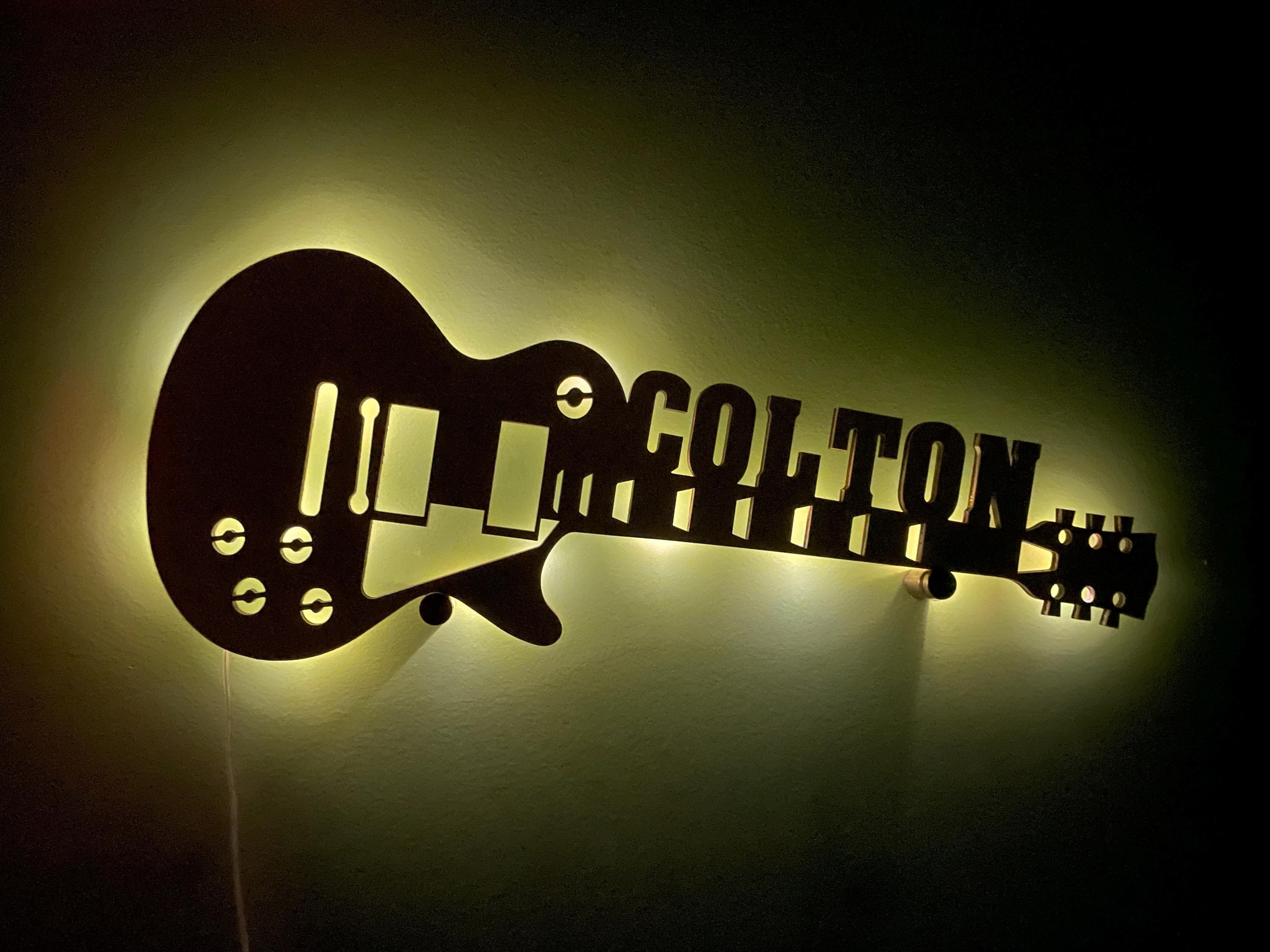 Electric Guitar, Personalized Electric Guitar Wooden Night Light with Name, Unique Decor for Musicians, Custom Night Light