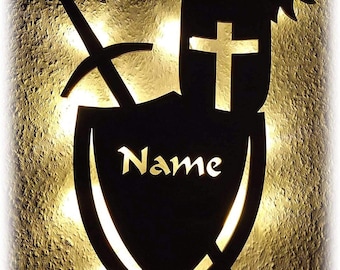 Personalized Medieval Knight Shield Sign with Name, Custom Knight Wall Lamp Decor for Boys, Girls, Kids Men & Women, Shield Night Light