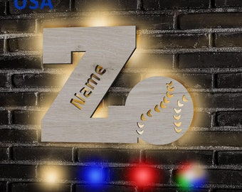 Baseball Gift Personalized Initial Letter Night Light with Name or Team, Baseball Night Light, Wall Light, Gift for baseball Players, Custom