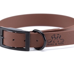 Henry & Sadie Wood Brown Collar made using Beta BioThane® Webbing