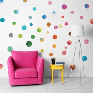 Adesivo murale ACQUERELLO CERCHI Piccolo arcobaleno Acquerello Punti decalcomania murale bambini