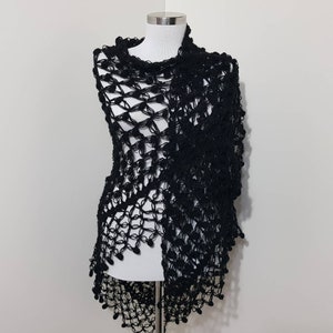 black crochet shawl, black triangle shawls, black knitting wedding wraps, black bridesmaid bolero, knitted shawl