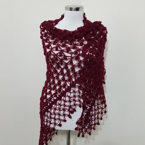Burgundy shawl, knitting triangle shawl, Crochet shawls, shawl and wraps, knitted shawl, winter wedding capelet,