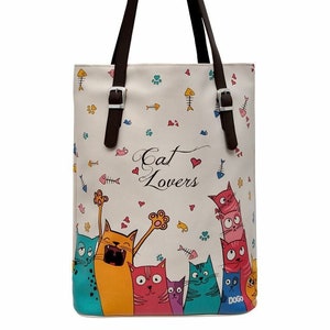 DOGO Tall Bag Cat Lovers Vegan Printed Cute Fun Fashion Women Shoulder Bag