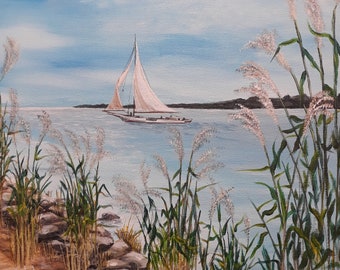 Riggin' the Sails, signed 11 x 14 giclee print, Chesapeake bay, skipjack boat, waterscape