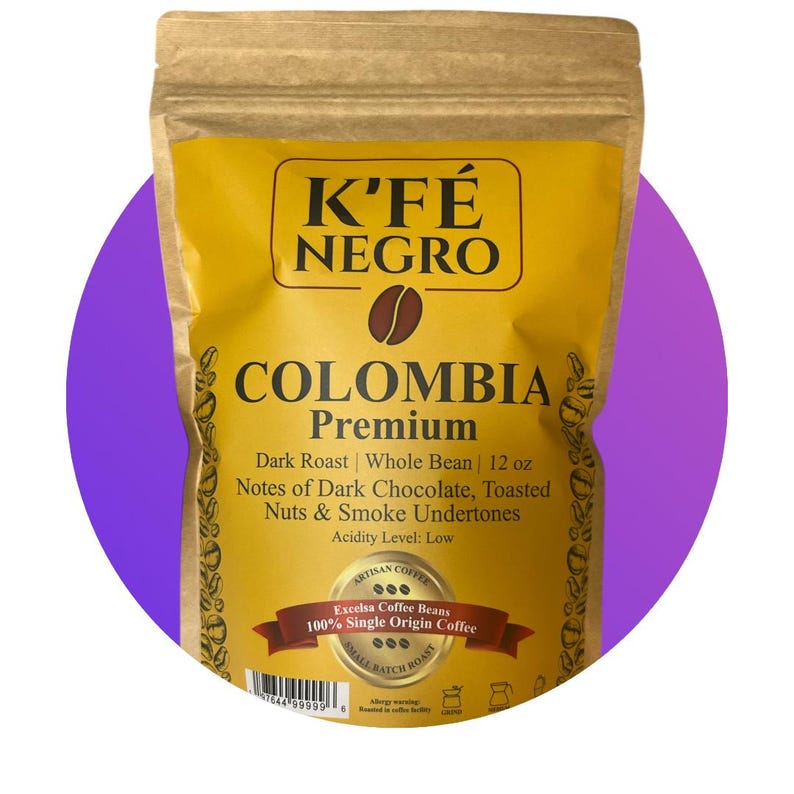 K'FE NEGRO - Colombian Dark Roast Coffee Beans | Single Origin Excelsa | Bold Low Acid Whole Bean Coffee | 12 oz K'FE Negro Pack of 2