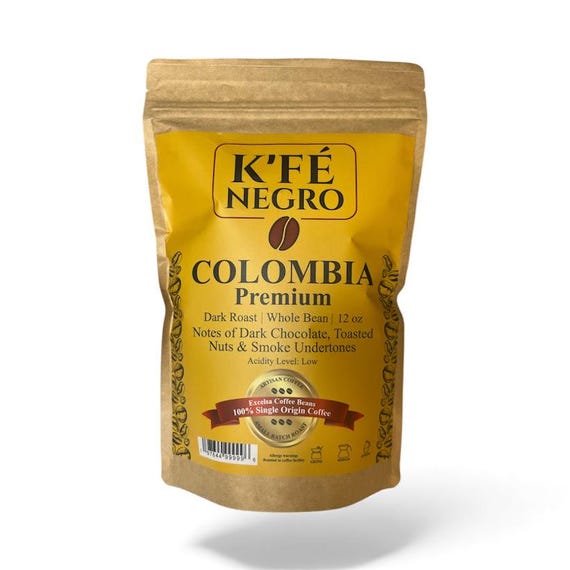 K'FE NEGRO - Colombian Dark Roast Coffee Beans | Single Origin Excelsa | Bold Low Acid Whole Bean Coffee | 12 oz