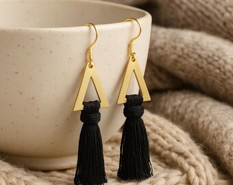 Pendientes de borlas de macramé negro / Pendientes de flecos bohemios