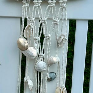 Nadmorska makrama ścienna, dekoracja z muszli z drewna dryfującego, sztuka boho na plaży