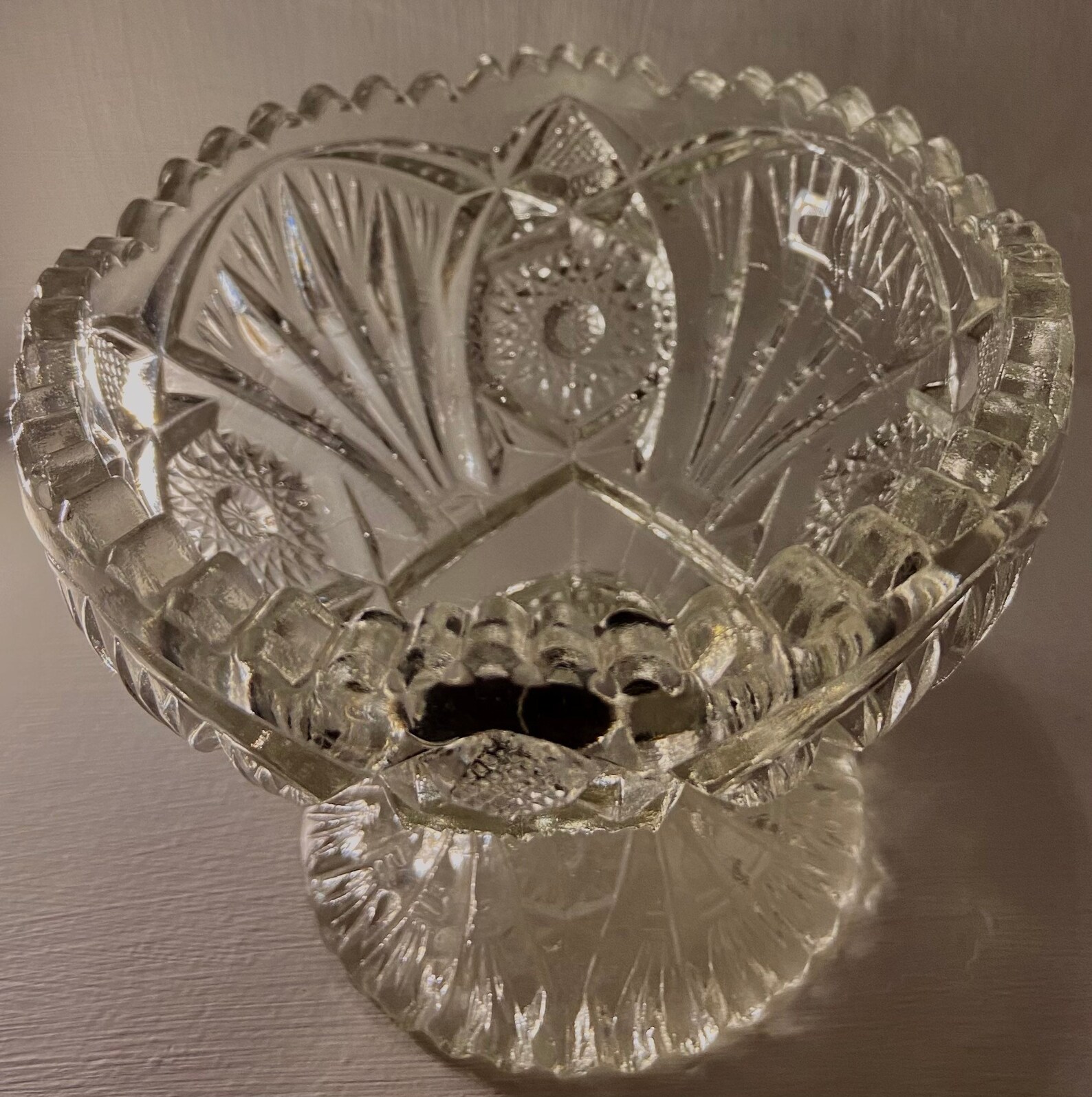Vintage Cut Glass Pedestal Bowl Candy Dish Hobstar Design Etsy
