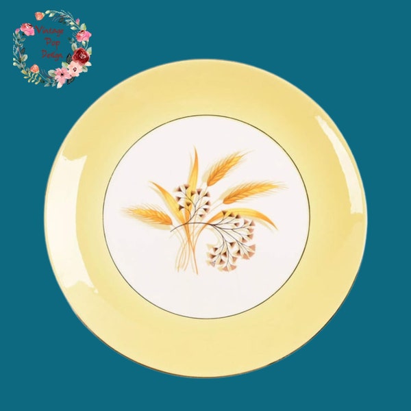 MCM Retro 1950s 10” Dinner Plate Replacement Century Service Homer Laughlin  USA ‘Autumn Gold’ Yellow Gold Wheat Semi-Vitreous China Gift