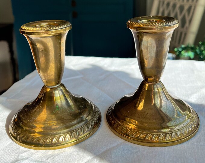 Vintage Hand Spun CANDLE HOLDERS, Jewelers Brass, Taper Candlesticks