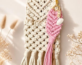 Estación de carga de macramé para iPhone / Soporte para teléfono de mesita de noche estilo bohemio, ideal para decorar dormitorios.