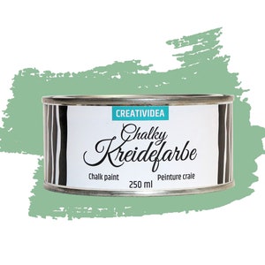 May include: A green can of chalk paint labeled "Creatividea Chalky Kreidefarbe" with the text "Chalk paint 250 ml Peinture craie" on the label.