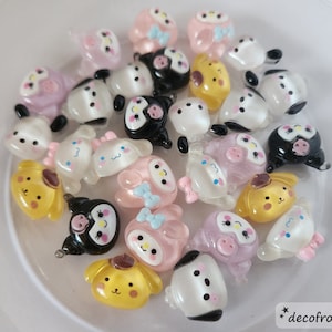 Cute Clear Cartoon Character Faces Flat-backed Charms / Cabochons, Kawaii Resin DIY Materials [Set of 7 or 28]
