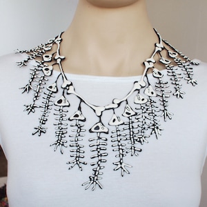 Webwear Fishbone Necklace Black and White Latex Rubber