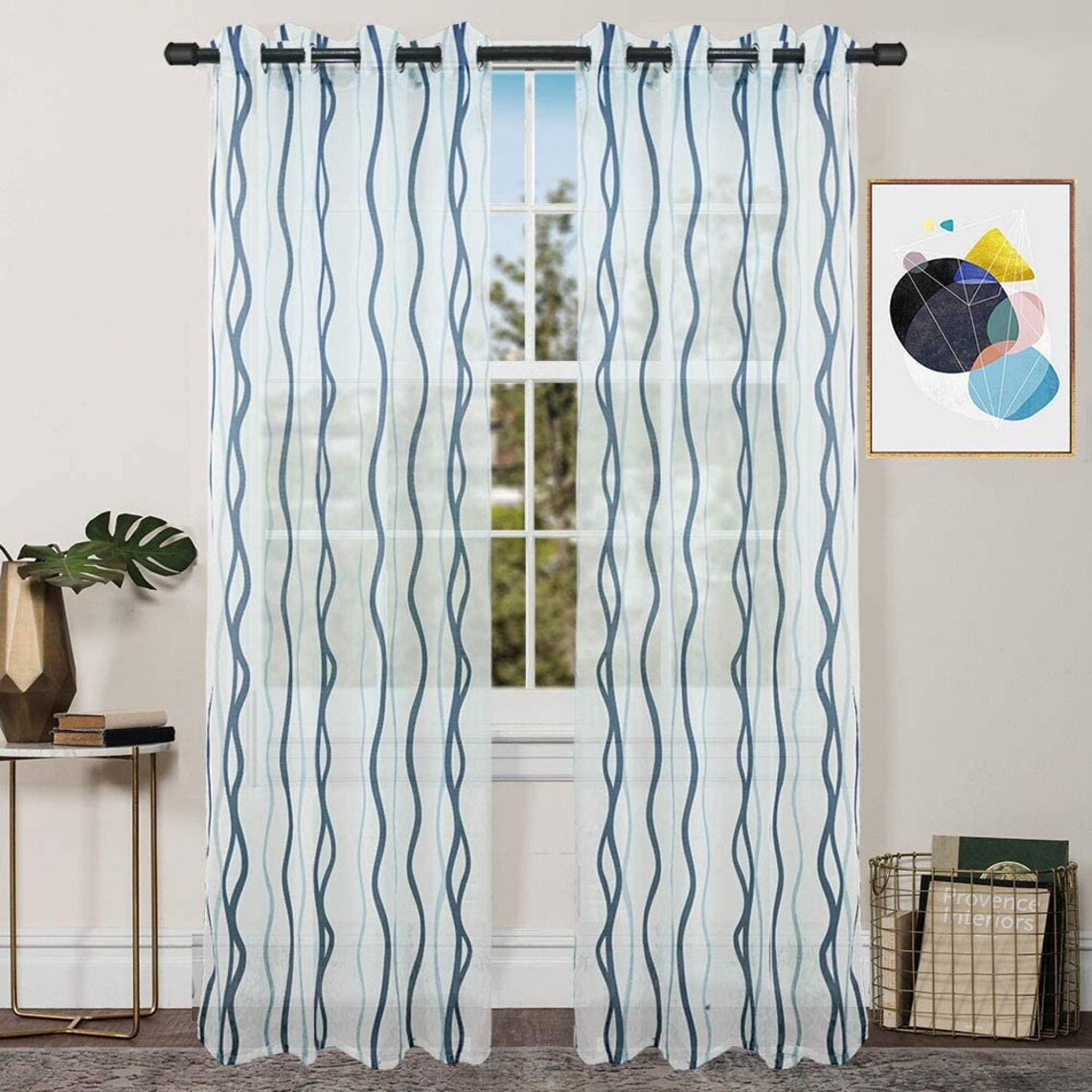 1 Pair Luxurious Wave Print Woven Sheer Curtains with Grommets Etsy