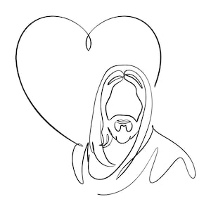 Jezus Chrystus Jednoliniowy Rysunek Svg, Jezus Minimalistyczna Linia Sztuki, Jezus Chrystus Clipart, Wierzyć. Wektorowy Plik Cięcia Cricut, Pdf Png Dxf.