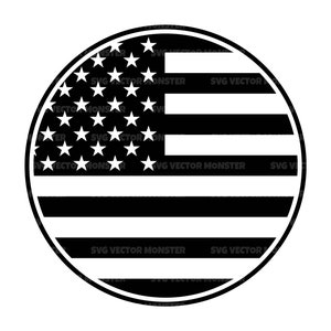 May include: Black and white circular design of the American flag.