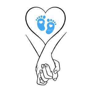 Imágenes de manos agarradas, pies de bebé, corazón, fiesta de revelación de género, baby shower. Archivo vectorial para Cricut, silueta, PDF, PNG, DXF, calcomanía.