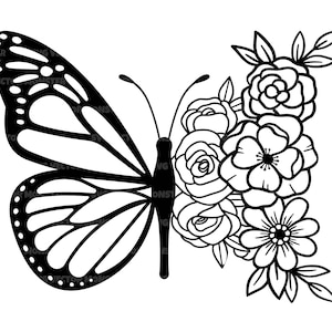 Blumen Schmetterlings-Svg, Blumen Schmetterlings-Svg, Monarchfalter Clipart. Vektor-Schnittdatei Cricut, Silhouette, Pdf-Png-Dxf, Abziehbild, Aufkleber.