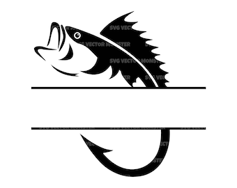 Fishing Hook Monogram Svg, Bass Fishing Svg, Split Name Frame Svg, Fisherman Svg. Vector Cut file Cricut, Silhouette, Pdf Png Eps Dxf.