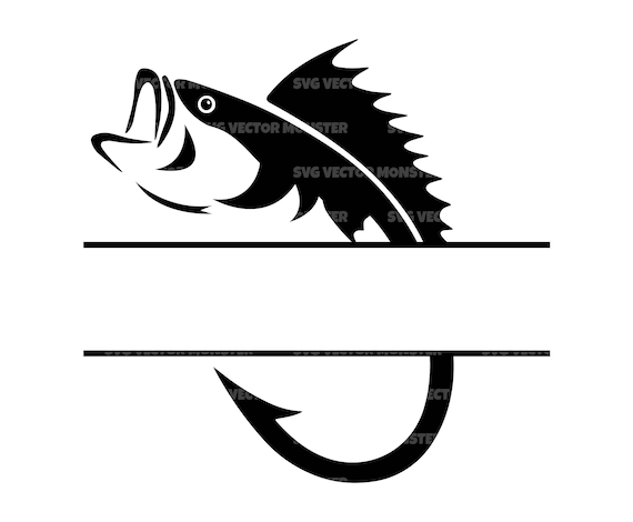 Fishing Hook Monogram Svg, Bass Fishing Svg, Split Name Frame Svg