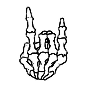 Skelett Rock Hörner SVG, Rock'n Roll, Teufel Hörner. Vektor Datei für Cricut, Silhouette, Pdf Png Eps Dxf, Aufkleber, Aufkleber, Vinyl, Schablone