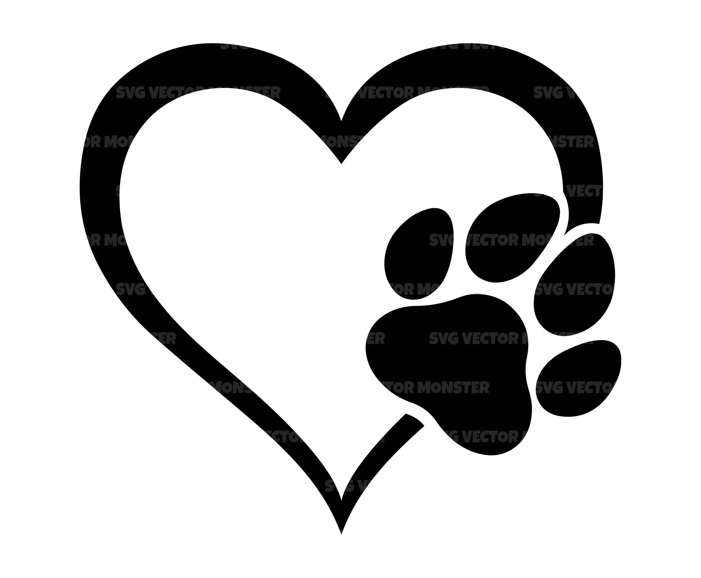 Herz Hund Pfotenabdruck svg, handgezeichnete Herz svg, Haustier